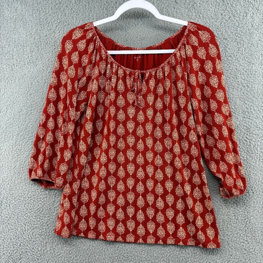 Garnet Hill Blouse Womens X-Small Boho Tencel Lyocell Blend Boho Peasant Top